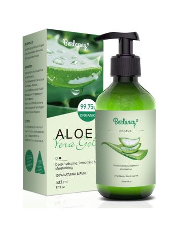 Organic Aloe Vera Gel 17oz for Face and Body & Hair 99.75% Organic and 100% Pure Aloe Vera Made within 12 Hours of Harvest Aloe Vera For Deep Moisturizes and Sunburn Relief