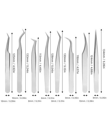 8-Part Stainless Steel Eyelash Extension Tweezers Set - Fine Lace Silver Tweezers for Perfect Eyelash Application - Buy Online on SooperMarket.com