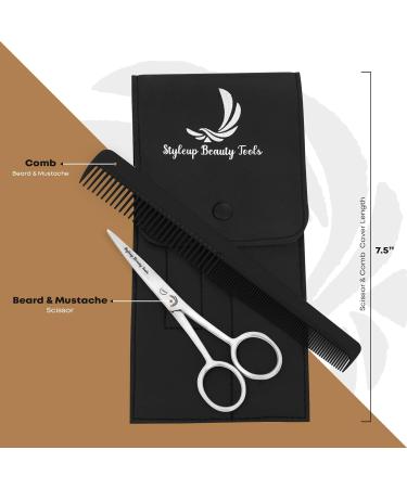 Premium Stainless Steel Beard Scissors & Comb Set for Men | Precision Nose Ear & Eyebrow Hair Trimmers - Buy Online on SooperMarket.com
