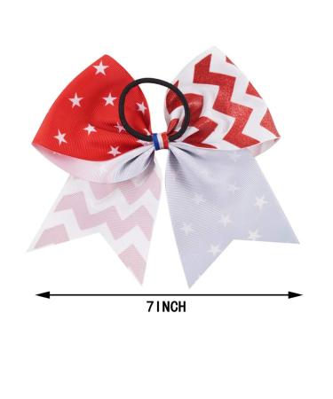 USA Red White Blue Glitter Cheer Hair Bow Ties - America Flag Ribbons with Elastic Tie (Red Wave) - Buy Online on SooperMarket.com