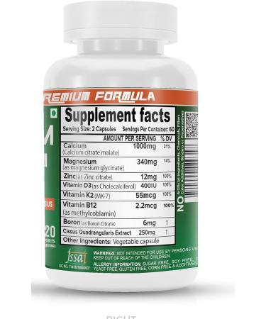 Calcium Magnesium Zinc with Vitamin D3 Boron K2 & B12 (120 Capsules) - Buy Online on SooperMarket.com