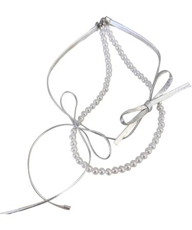 OralGos Elegant Adjustable Double Layer Choker Necklace - Stylish Silver Leather Bow Chain Jewelry for Women & Girls - Buy Online on SooperMarket.com