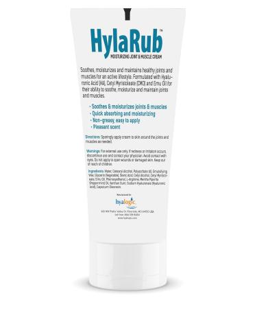 Hyalogic Hyaluronic Acid HylaRub - Non-Greasy Muscle & Joint Cream | Paraben-Free Skin Care with Hyaluronic Acid CMO & Emu Oil (6oz) - International Shipping Available - Buy Online on SooperMarket.com