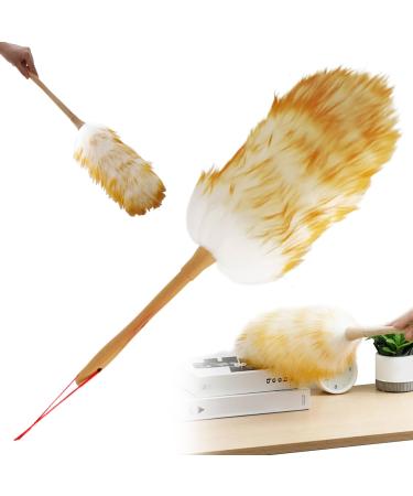 Lambswool Duster with Wooden Handle 21 Inch Anti-Static Duster Flexible Dusters for Cleaning Ceiling Fans Computer Screens Bookshelves Duster Lambswool Duster Dusters 54cm