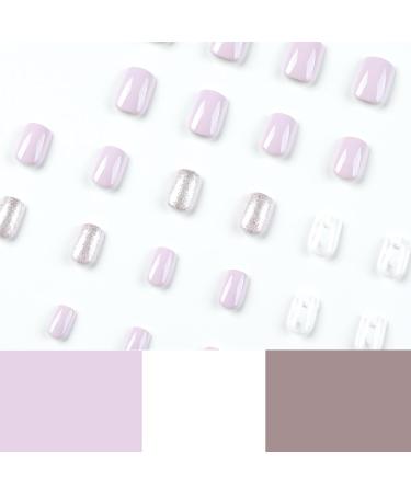 Wearing short purple and white contrasting color stun nail patches sparkling pink nail products nail patches fake nails Jp2606 - Buy Online on SooperMarket.com