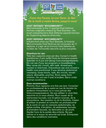 Host Defense MyCommunity Capsules Comprehensive Immune Support with 17 Mushroom Supplements Lion's Mane Chaga Mushroom Reishi Cordyceps Turkey Tail Certified Organic Vegetarian Capsules 60 count (Pack of 1) - Buy Online on SooperMarket.com