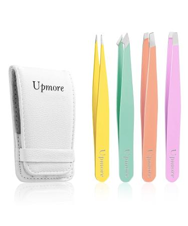 Upmore 4x tweezers set stainless steel - colored eyebrow tweezers set scissors tweezers straight sloping pointed spots
