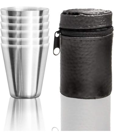 Outdoor Saxx Stainless Steel Cup Set - 6 Unbreakable Schnapps Cups with Leather Bag | Perfect Flachmann Accessories - Buy Online on SooperMarket.com