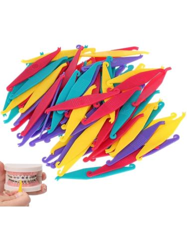 50pcs Dental Orthodontic Elastic Bands Placer For Braces Elastic Rubber Bands Placers (Random Color)