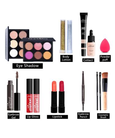 All-in-One Makeup Set | Holiday Gift Full Makeup Kit for Women | Essential Starter Bundle with Eyeshadow Palette Lipstick Blush Concealer Face Powder Eyeliner Mascara Lip Gloss & Brush - Buy Online on SooperMarket.com