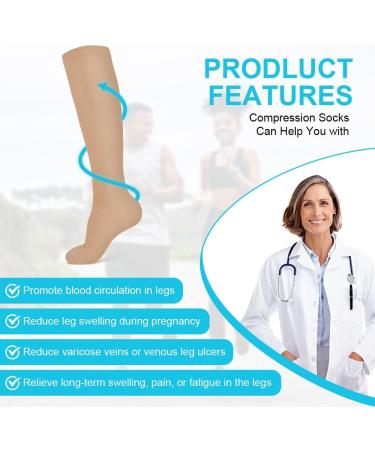 Acwoo Compression Stockings for Men & Women - Medical Knee Socks (L/XL) - 2 Pairs Black & Beige - Thrombosis Support - Buy Online on SooperMarket.com