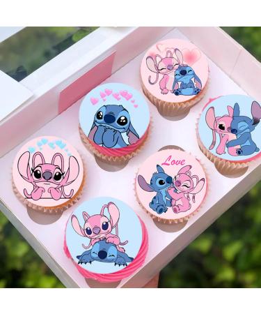 24 x Pre-Cut Stitch & Angel Edible Stand up Wafer/Rice Paper Cupcake Cake Dessert Toppers Birthday Children's Kids Party Lilo and Stich Decorations (Stitch & Angel 1)