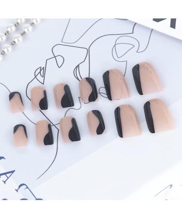 24 Pcs Short Coffin Press On Nails - Black Graffiti Acrylic Fake Nails with Glue for Women & Girls - Buy Online on SooperMarket.com