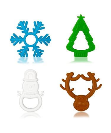 Anditoy 4 Pack Christmas Teething Toys My First Christmas Teether for 3-12 Months Baby Toddlers Christmas Stocking Stuffers Party Favors Gifts