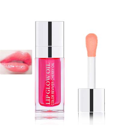 Fusang Hydrating Plumping Lip Oil Gloss Transparent Toot Lip Oil Tinted Lip Balm for Lip Care & Dry Cracked Lips Fresh Texture Long Lasting Nourishing Lip Glow Oil With Non-sticky Big Brush(015 Cherry Red)