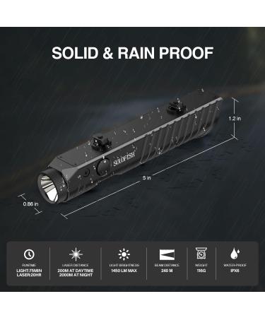 Solofish 1450 Lumens MLOK Mount Tactical Flashlight with Green Laser Sight | Magnetic Rechargeable Laser Light Combo for M-Lok Rail - Buy Online on SooperMarket.com