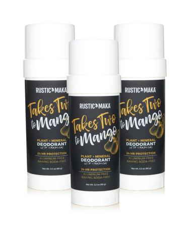 Rustic Maka Natural Deodorant Takes Two To Mango (Mango + Lime) Free of Aluminum Baking Soda & Parabens Activated Charcoal + Magnesium Continuous Odor Control 3-Pack