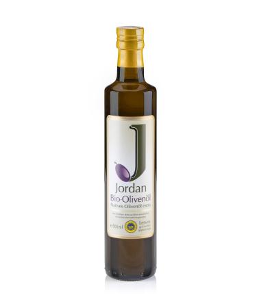 Jordan Bio Olive Oil - 0.5 l bottle of Greek organic olive oil from the island of Lesbos - Traditional Handen from certified land - cold extraction on the day of the harvest - many times awards 500 ml (1 Pack)