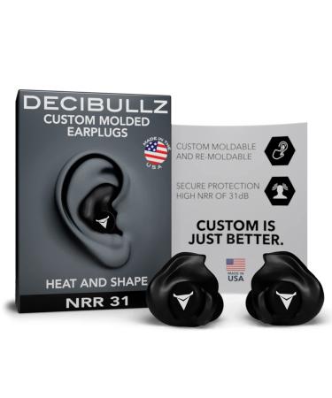 Decibullz - Custom Molded Earplugs, 31dB Highest NRR, Comfortable Hearing Protection for Shooting, Travel, Swimming, Work and Concerts (Black)