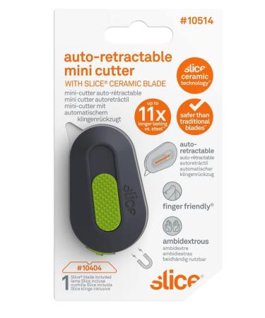 Slice 10514 Mini Box Cutter  Package and Box Opener  Safe Ceramic Blade Retracts Automatically  Stays Sharp Up to 11x Longer  Right or Left Handed  Keychain  Magnetic  Pack of 1 1 Pack Auto-retractable