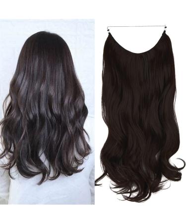 Highlight Halo Hair Extension Dark Brown Secret Wire Headband Wavy Curly Long Synthetic Hairpiece 18 Inch 4.2 Oz for Women Heat Friendly Fiber No Clip OMGREAT 18Inch&Curly Dark Brown