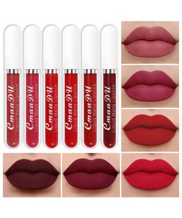 evpct CmaaDu 6Pcs Matte Liquid Lipstick Set labiales mate 24 horas originales matte larga duracion 24 Deep Dark Red Stay on Matte Lipstick Long Lasting 24 Waterproof Permanent Lipsticks 24 Hours A07 6 Count (Pack of 1) A-Set07