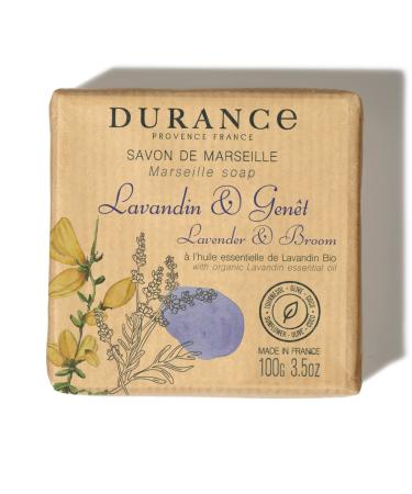 Durance Solid Marseille Soap With Organic Lavender Essential Oil 100g Enriched With Olive Oil & Red Rice Extract Paraben-Free Solid Soap For All Skin Types