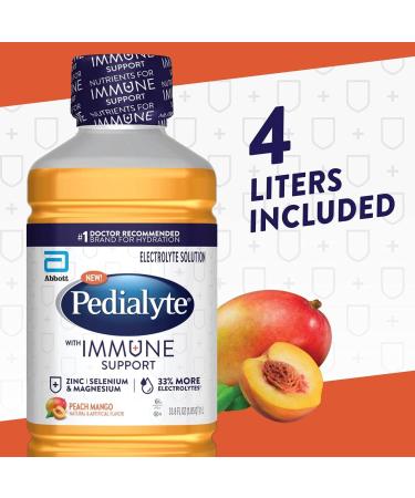 Pedialyte Immune Support Peach Mango 4 Count Electrolyte Drink with Zinc, Selenium & Magnesium 1L - Buy Online on SooperMarket.com