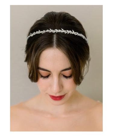 SWEETV Rhinestone Bridal Headband Silver Crystal Tiara for Women Pearl Wedding Headpieces for Bride Hair Accessories for Prom Birthday Party