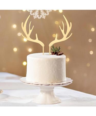 MAGICLULU 5pcs Antlers Happy Birthday Cake Topper Reindeer Antler Acrylic Cake Topper for Xmas Birthday Wedding Party Supplies Gloden - Buy Online on SooperMarket.com