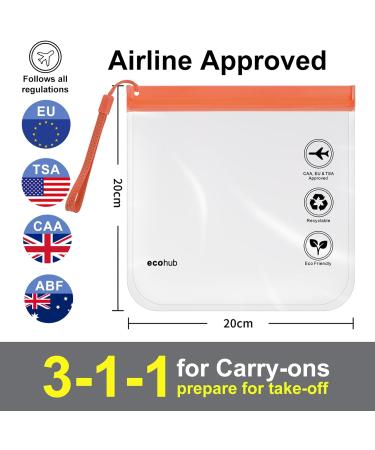 ECOHUB Airport Security Liquids Bag 20x20cm (2 pcs) - Airline Approved Clear Toiletry Bag for Travel - Orange with Carrying Handle - Buy Online on SooperMarket.com