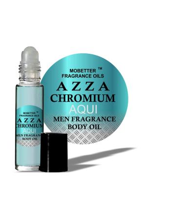 MOBETTER FRAGRANCE OILS AZZA CHROMIUM AQUI Men Cologne Body Oil 1/3 oz roll on Glass Bottle