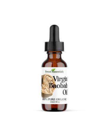 Sweet Essentials Organic Virgin Unrefined Baobab Oil | 2oz Glass Bottle | Imported from South | 100% Pure | Cold-Pressed | Natural Moisturizer for Skin Hair and Nails