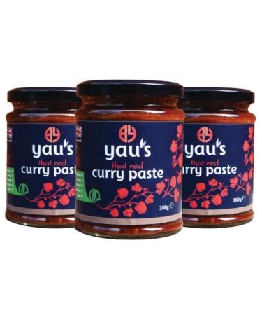 Yau's Thai Red Curry Paste Traditional Mild Curry Paste Vegan Soy-Free and Gluten-Free Spicy Marinade and Pesto Easy and Tasty Chinese Red Curry Paste 3 x 280g
