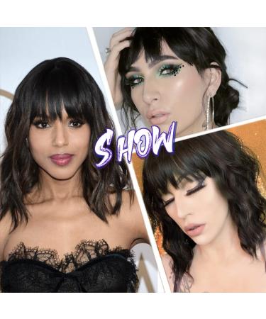 Short Brown Wavy Bob Wig with Bangs | Premium Synthetic Medium Length Wig for Women | Curly Dark Brown Cosplay Wig 12 Inch - Buy Online on SooperMarket.com