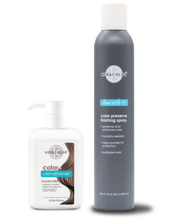 KERACOLOR Kit of 3-in-1 (Cleanse + Conditioner + Color) Mocha Latte Semi-Permanent Hair Dye and Finishing Hair Spray 10oz