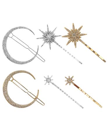 HAPINARY Star Clips Hair 2 Sets Retro Geometric Diamond Hairpin Set Tocados Para El Women's Hair Clips Hair Jewelry Moon Hair Accessories Metal Alloy Hair Accessories Hair Pin Star Clips