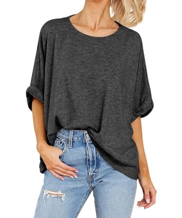 Dark Grey Oversized Women's Summer Tee - Casual Loose Fit Short Sleeve T-Shirt - Buy Online on SooperMarket.com