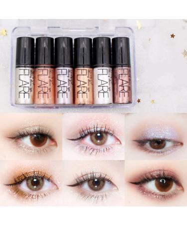 Go Ho 6 Colors Glitter Eyeshadow Makeup Liquid Eyeshadow Glitter Eyeliner Diamond Shine Eye Stick Highly Pigmented Glittery Finish Long-Wearing Shimmer Eye Shadow for Women Set 1