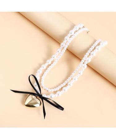 Oralgo's Elegant Pearl Necklace with Black Band - Adjustable Heart Loop for Weddings & Bridal Jewelry - Buy Online on SooperMarket.com