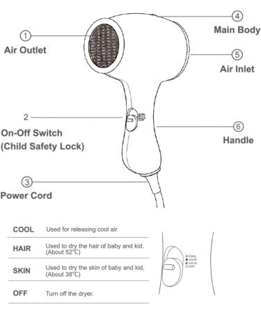 Kids Hair Dryer for Infant Low Heat Gentle Air Small Hair Blow Dryer for Baby Skin with 3 Speed Settings Negative Ionic Constant Temperature Mini Hair Dryer for Daily Use (US US Plug 110V - Buy Online on SooperMarket.com