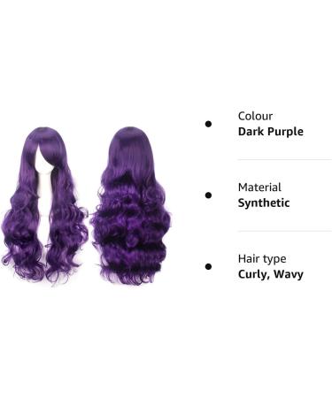 YEESHEDO 32 Wavy Curly Cosplay Wig with Bangs - Dark Purple | Heat Resistant, Synthetic Hair for Women's Party Costume, Anime & Halloween - Buy Online on SooperMarket.com