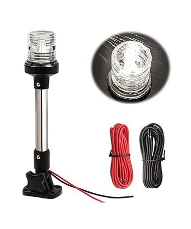 Young Marine 9 inch 3 Nautical Mile White LED Fold Down Boat Stern Light Boat Anchor Light for Pontoon and Fishing Boat Navigation Anchor Lights All Round 360 White LED 12-24V 9" Foldable