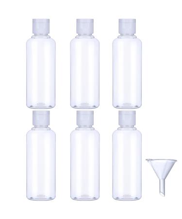 6 Pack Transparent Plastic Air Travel Bottle Set with Small Funnel for Flight Airport Vacation (100 ML)