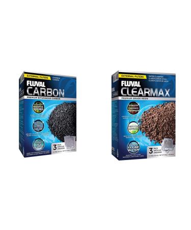 Fluval Clearmax phosphate remover premium resin for removal of phosphate nitrite and nitrate 3 x 100g & activated carbon Filter insert suitable for sweet and seawater aquariums 3 x 100g bundle with activated carbon insert