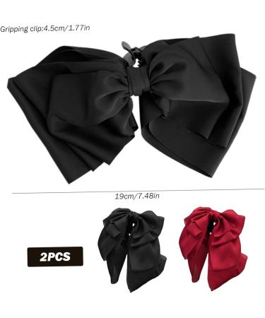 Hair Bows for Women 2PCS Black Red Hair Bow Satin Bow Hair Clips Large Silky Ribbon Bows Hair Accessories Bow Clips for Women Short 1 count (Pack of 1) Short Style - Buy Online on SooperMarket.com