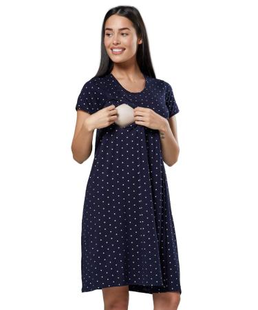HAPPY MAMA. Women's Labor Delivery Hospital Gown Breastfeeding Maternity. 434p 14-16 Navy With Stars