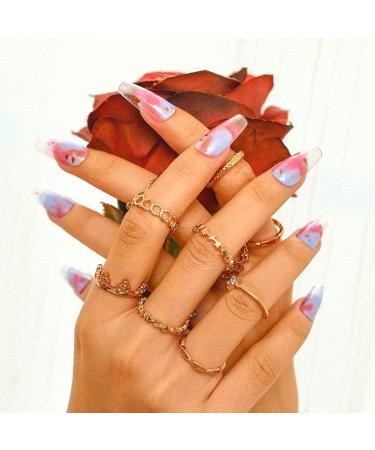 Sethexy Long Purple Ballerina Nails | Bling Coffin Gradient Acrylic Tips | 24 St Glossy Sparkle Fingernails for Women and Girls - Buy Online on SooperMarket.com