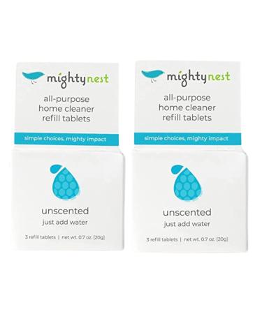 MightyNest All Purpose Home Cleaner | 6 Unscented Refill Tablets | Safe for Kids & Pets | Biodegradable with Natural Ingredients Free of Preservatives and Dyes | Two Pack (3 Tabs Each)