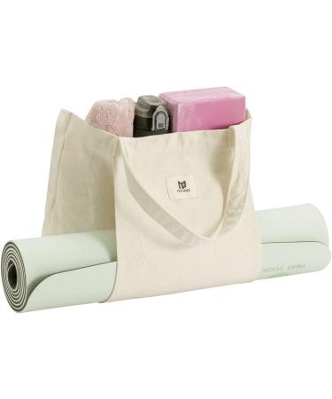 Moyaqi Canvas Tote Bag with Yoga Mat Carrier Pocket - Versatile Carryall for Office, Workout, Pilates, Travel, Beach, and Gym - Beige - Buy Online on SooperMarket.com